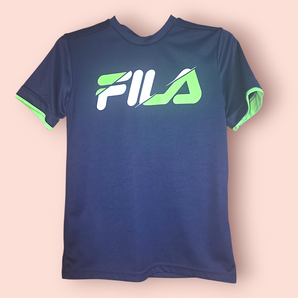 ^ Fila Kids Short Sleeve Tee - Navy and Neon Green